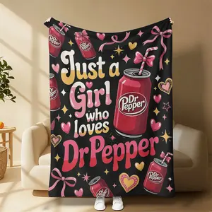 Countdown Sale! The Dr Pepper blanket that makes your heart flutter instantly! Black and pink contrast color + cute print. An extremely funny gift that you can give to yourself or your best friend.Suitable for all four seasons cozy flannel blanket