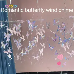 Handmade Butterfly Pattern Window Hanging Decoration, Beautiful Water Drop Rainbow Paper Butterfly Wind Chime, Home Decor Gift