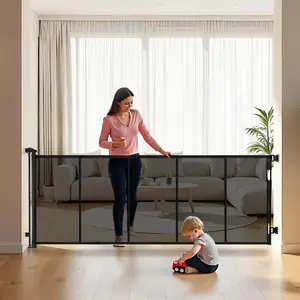 VEVOR Retractable Baby Gate, 122-in Extra Wide Extendable, 31.3-in Tall, Baseboard Safe, Escape-Proof PVC Mesh, Reinforced Fiberglass Strips, for Decks, Doorways, Indoor Use