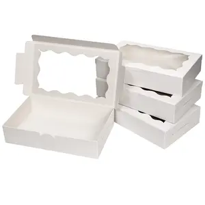 White Paper Boxes with Clear Window 7.09'x4.9'x1.57' Gift Packaging Boxes for Bakery Cookies Cake Candy Wedding Party, Christmas Festival Gift Packaging