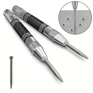 Automatic center punch, 5 inch heavy duty steel spring center punch, with adjustable tension punch tool, suitable for metal, wood, glass & plastic, suitable for DIY enthusiasts, automatic center punch, adjustable spring tool center hole punch, Hand Tools