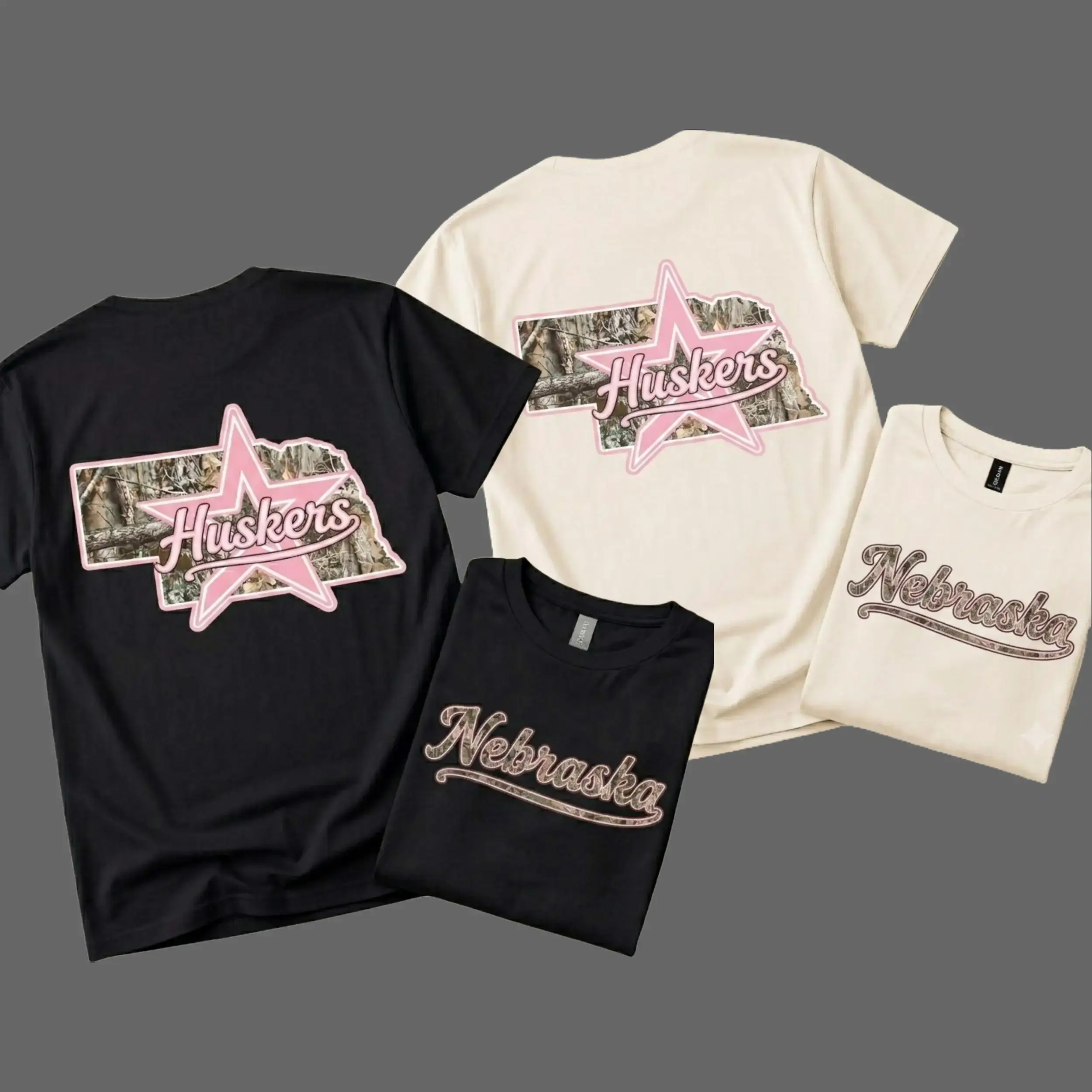 Pink Camo Neb Huskers T-Shirt, Retro College Gameday Tee, Camo Design, Menswear Streetwear Casual T-Shirt Crewneck Shortsleeve