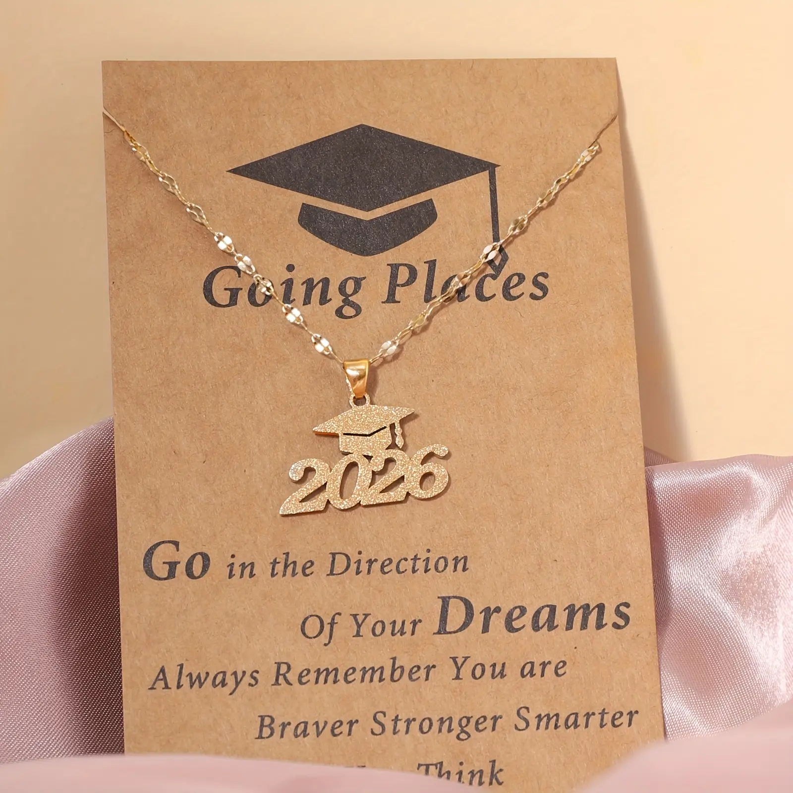 2 Piece Set 2026 Graduation Doctor Hat Pendant Necklace, Stainless Steel Matte, Campus Style Party Jewelry, Includes Motivational Card