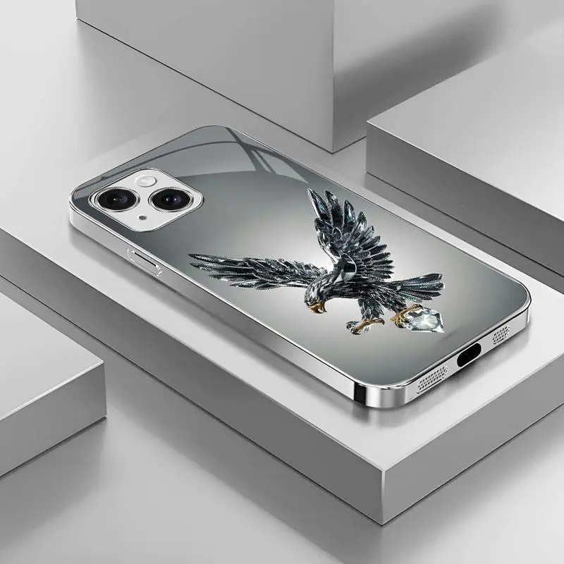 Suitable for [iPhone 15] Light luxury crystal eagle pattern and scorpion glass electroplated mobile phone case, exquisite and gorgeous 995