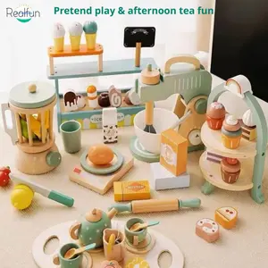 Wooden Kids' Kitchen Toy Set With Realistic Afternoon Tea Accessories For Boys And Girls Pretend Play