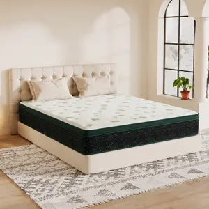Galaxy Hybrid Foam Mattress (12"/14" Queen) - Bedroom Decor Essential, Snow-White Top & Forest Green Starry Side, Cooling Gel Memory Foam + Pocket Springs, Medium Firm, Motion Isolation, Reinforced Edge, CertiPUR-US Certified, Cooling Sleep, Bed-in-a-Box