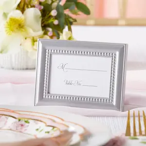 Kate Aspen 12PCS Silver Beaded Frame Place Card/Photo Holder, Place Cards Included, Wedding, Bridal Shower, Anniversary Party Decorations