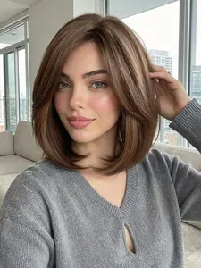 Chestnut Brown Bob Wig  with Side Bangs – Straight Bob Style, Natural Soft Synthetic Hairpiece, Natural Looking Wig | Transform Your Look in Seconds! ✨
