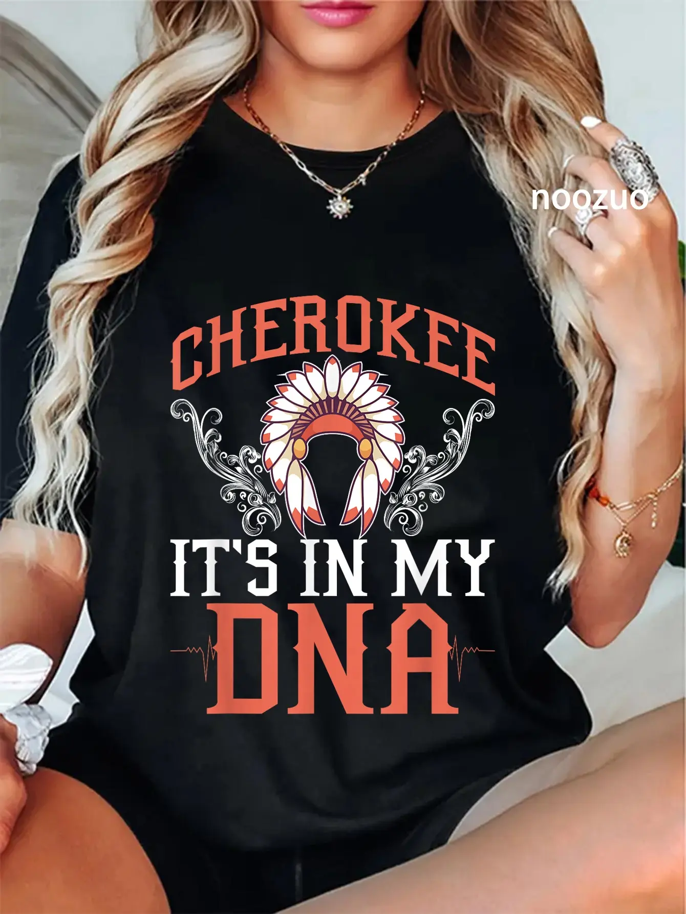 Women's 100% Cotton Round Neck Distressed Graphic Top - Native Heritage Print, Lady's Everyday Large Hangable Casual All-Seasons Streetwear Vintage Tshirt