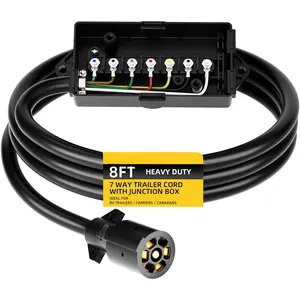 7 Way Plug Inline Trailer Cord with 7 Gang Junction Box - 8 , Heavy Duty Trailer Connector  with  Junction Box Trailer Wiring Harness for RV  and Campers