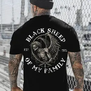 Men's Cotton Round Neck Short Sleeve T-Shirt - Black Sheep of My Family Blindfolded Devil Print, Casual Street Style Casual Clothing, Sports Top Menswear