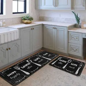 Black  Rug Set 2 count | Non-Slip  Stain-Resistant Floor Mats | Farmhouse Style Mats for , Sink & Laundry 17"x47"+17"x30"