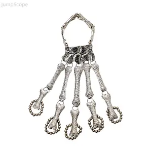 Gothic Skeleton Bone Hand Harness Bracelet, Skull Claw Linked Finger Ring Bangle, Vintage Metal Full Hand Chain Jewelry for Halloween Cosplay