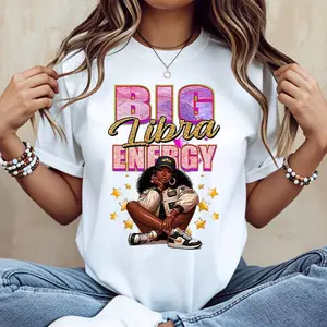 Big Libra Energy Graphic Print T Shirt White Casual Loose Fit Tee For Women Perfect For Everyday Wear And Leisure Activities