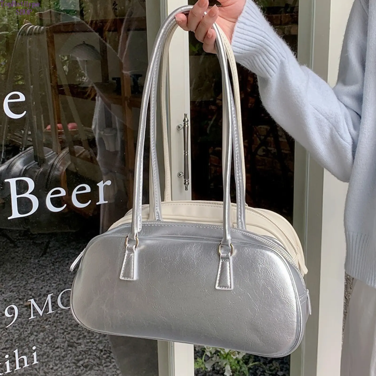 Women's Slouchy Silver Top-Handle Shoulder Bag - Soft Elegant Underarm Purse for Casual Daily Wear