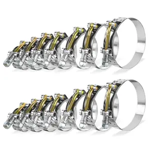 14PCS 304 Stainless Steel Heavy-Duty T-Bolt Hose Clamp Set, Adjustable 32–91mm (1"-3") Leak-Proof Clamps for Automotive Plumbing, Silicone Hoses