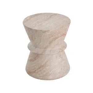 Outdoor / Indoor Lightweight Concrete Side Table With Travertine - Beige