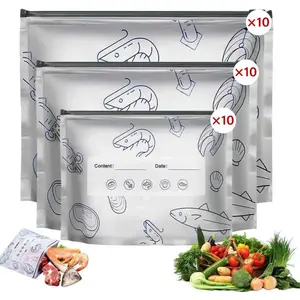 Heavy-Duty Reusable Aluminum Foil Bags, 30PCS Food-Grade Airtight Storage Pouches（10L+10M+10S）, Leakproof & Moisture-Proof for Meal Prep, Fruits, Vegetables & Meats