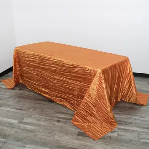 90 x 132 Inch Rectangular Crinkle Taffeta Tablecloth Burnt Orange