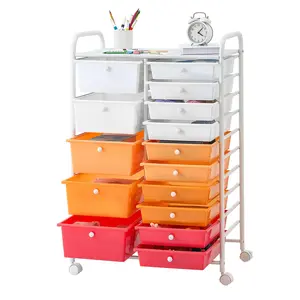 【DealsForYouDays】VEVOR 15-Drawer Rolling Storage Cart with Racks, Double Row Design, Steel Frame, Universal Casters with 2 Brakes, 15 lbs per Drawer, Smooth Movement, for Office, Garage