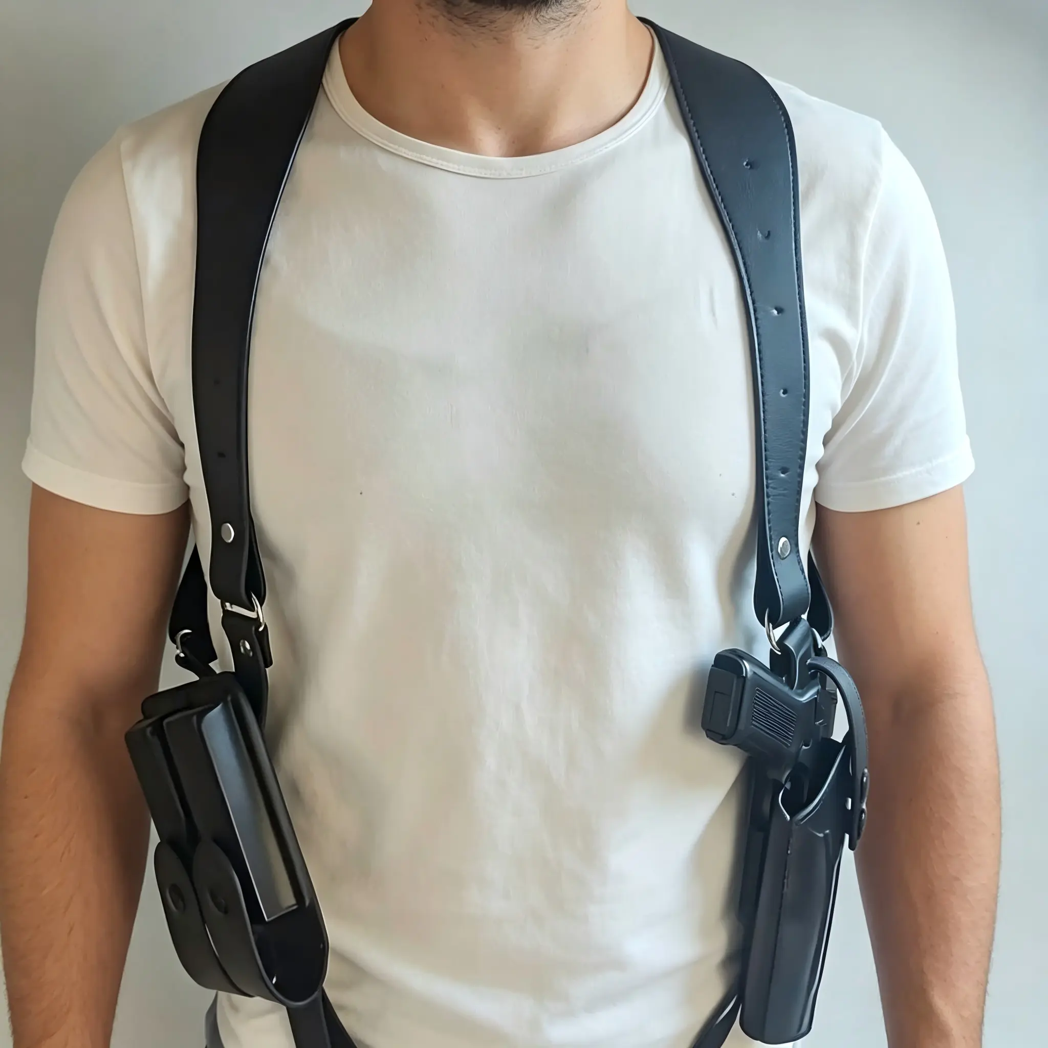 Cowhide Leather Shoulder Holster for Men, Tactical Underarm Rig for Concealed Carry with Adjustable Strap and Accessories Pouch, Fits G17/92/1911 Models, Men's Accessories, Outdoor, Conceal Carry, Ease Of Carry