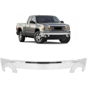 Front Bumper Face Bar Compatible with 2007-2013 GMC Sierra 1500 2500 HD 3500 HD Replacement for GM1002833 W/Fog Light Holes Steel Chrome Silvery
