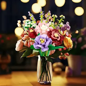 Tulip And Rose Design Building Blocks Set Rose Flower Bouquet Building Kit for Adult Women, Building Blocks Flowers for Mother Toy Presents for Valentine's Home Decoration Birthday Gifts for Mom Adults Immortal（628Pcs）Vase NOT included.