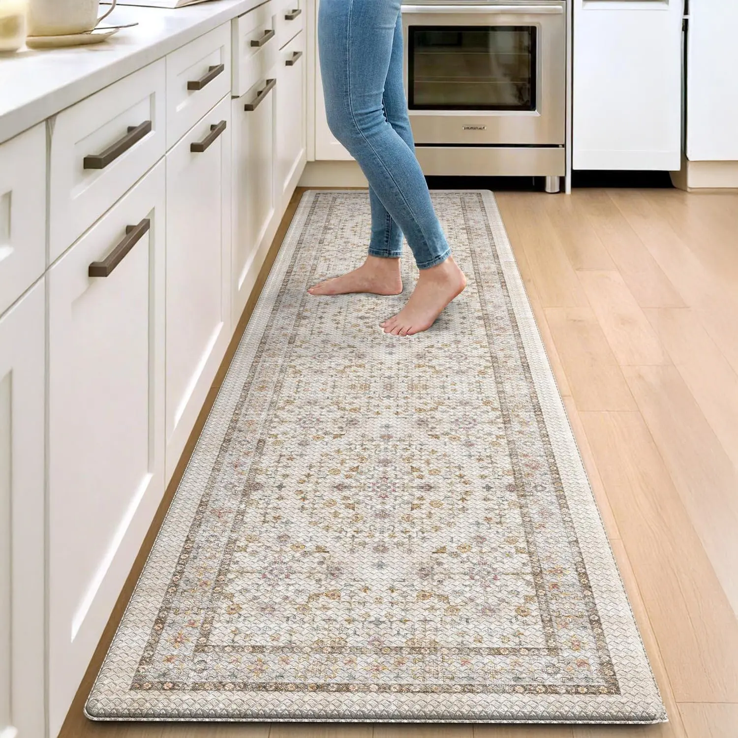 DEXI Kitchen Floor Mats Cushioned Anti Fatigue, 23x86 Long Wide Standing Comfort Runner Rug, Waterproof Rubber Memory Foam Padded for Front Sink Laundry Modern Rug Soft Thick Rugs