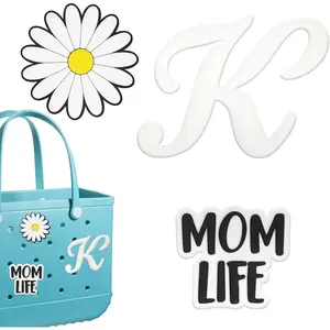 L-BR025 Charms for Bogg Bag Accessories, Alphabet Letter, Flower, Mom Life Charms, Bog Bits Decorative Inserts for Beach Tote Bag, Handbag, Rubber Decorations Attachments