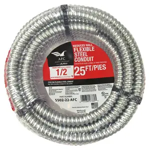 212 MAIN Flexible Coil Reduced Wall Steel Conduit with Coiled Cable, AFC Cable Systems 5502-22-AFC, 0.5 in. x 25 ft. for Wire Fishing