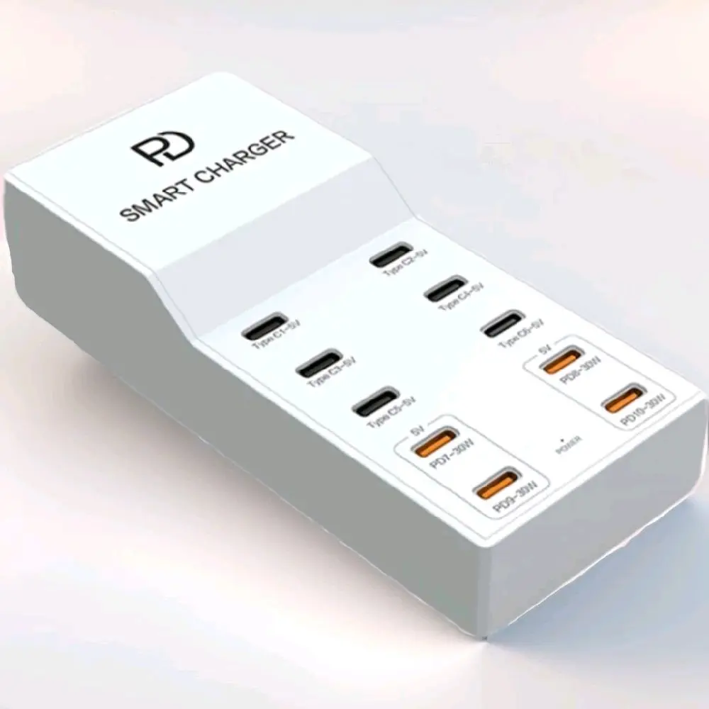 PD Smart Charger 50W USB Station with 10 Ports Universal Compatibility Fast Charging Travel Ready with EU US UK Plugs