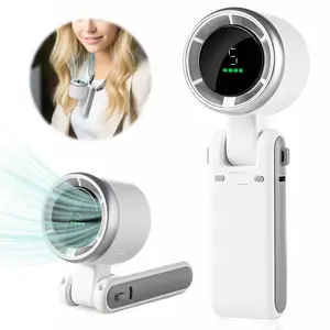 Rechargeable Foldable Handheld Turbo Fan 5 Speed Adjustable with Digital Display Strong Wind Portable Mini Personal Fan Summer Essential Gift for Travel Office Outdoor