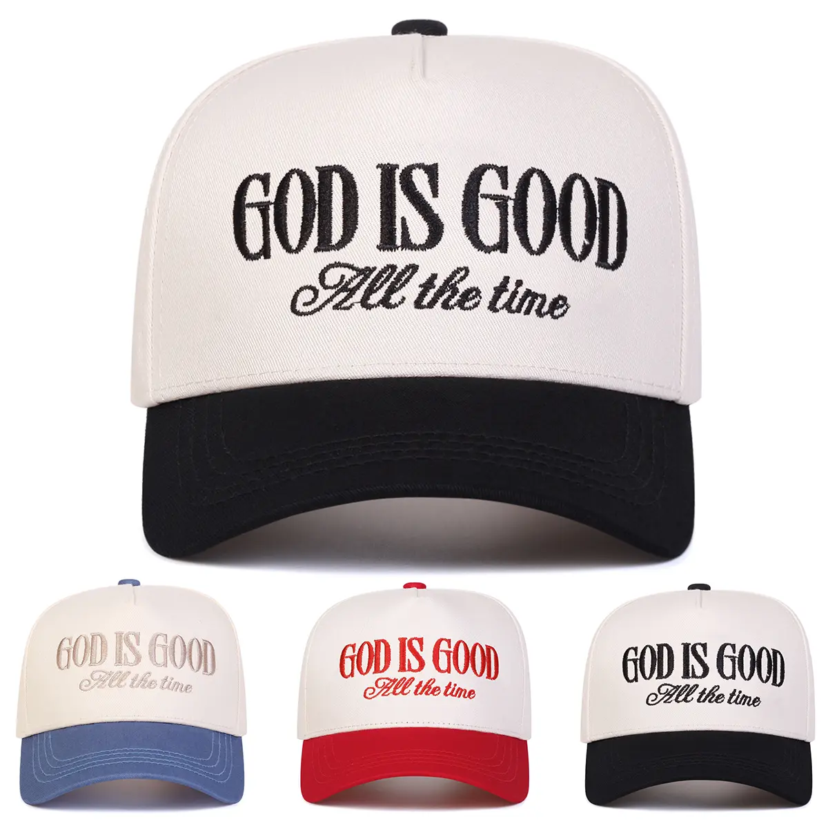 Adjustable Letter GOD IS GOOD Embroidered Two Tone Five-panel Baseball Cap Trucker Hat for Casual Outdoor Use, Unisex Sun Protection