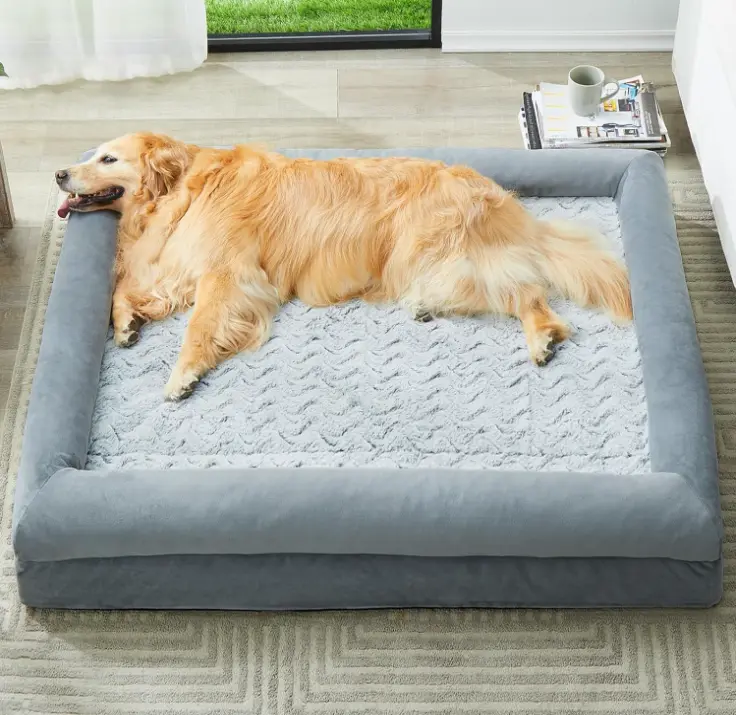XXL Large Orthopedic Dog Bed - Snap-On Modern Plain Design, Egg Sponge Pressure Relief, Washable Couch with Removable Waterproof Velvet Cover, Skin-Friendly Bolsters for Joint Support & Private Space sohochic