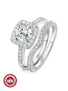 S925 Sterling Silver Women's Elegant Square Shaped Zirconia Bridal Engagement Ring Set, Exquisite Trendy Ring, Fashionable Jewelry Accessories for Women As Gift, Bridal Rings