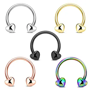 Oufer 16G Heart Shape Ends Horseshoe Septum Ring