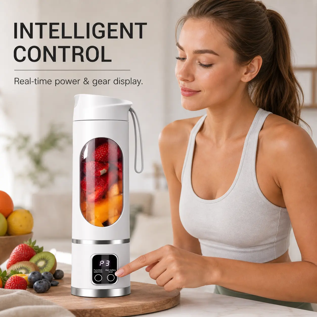 Compact USB Rechargeable Portable Blender and Juicer 450ml Digital Display Stainless Steel Blades Easy Clean for Smoothies Milkshakes Fresh Fruit Drinks Home Office Travel Mini Blender