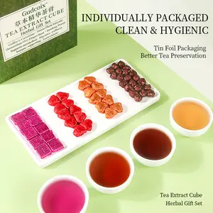 Over 120 Cups in One Box! Gudcoix Instant Tea & Herbal Essence Cubes - 4-Flavor Gift Set (Coffee L-Carnitine, Green Plum Enzyme, Osmanthus Five-Finger Root, Danfeng Peony)