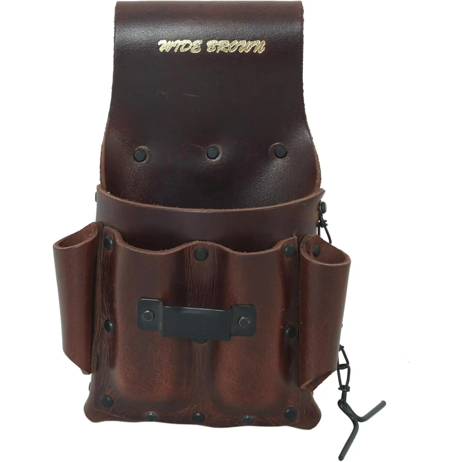 Wide Brown Heavy Duty PU Leather Tool Pouch; 5 Pocket Electrician Tool Pouch with Anti Rust Tape Holder; Fade Resistant; Durable Compartments;Anti Rust Washer Rivets