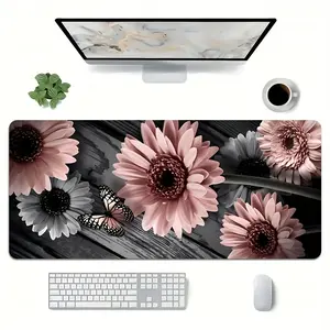Pink flower-patterned desktop pad, large gaming mouse pad, e-sports office keyboard pad, anti-slip computer mouse pad for teenagers, Desk accessories, anti-slip rubber mouse pad, suitable for office computers and laptops