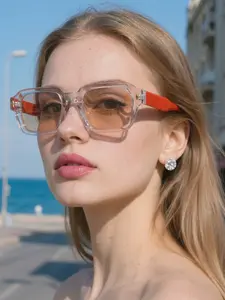 Vintage Square Frame Glasses, Transparent Frame with Bright Temples, Comfortable and Stylish, Perfect for Daily Wear and Outdoor Activities