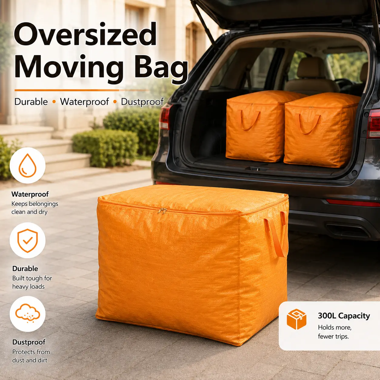 300L  Gal Extra Large Moving & Storage Bag, Thick Durable Dustproof Organizer for Clothes, Bedding, Dorm, Moving & Home Storage, Grey
