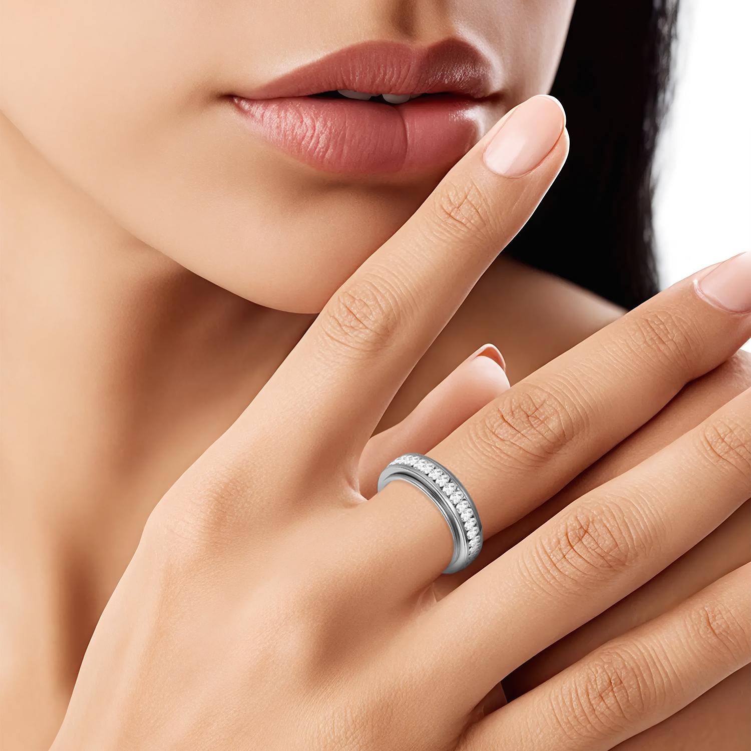 Anxiety Rings for Women and Men Titanium Steel Spinner Fidget Band Rings with Cubic Zirconia for Stress Relief and Wedding Promise Comfort Fit Size 5 to 12