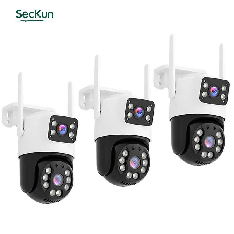 3pc Seckun Wireless WiFi Security Camera System with Micro SD Card Support, 8MP+6MP HD Lenses, 360° Pan-Tilt Real-Time Viewing, Night Vision, Motion Detection, 2-Way Audio, Auto-Connect for Home & Outdoor Use,Outdoor Father's Day Gift Option