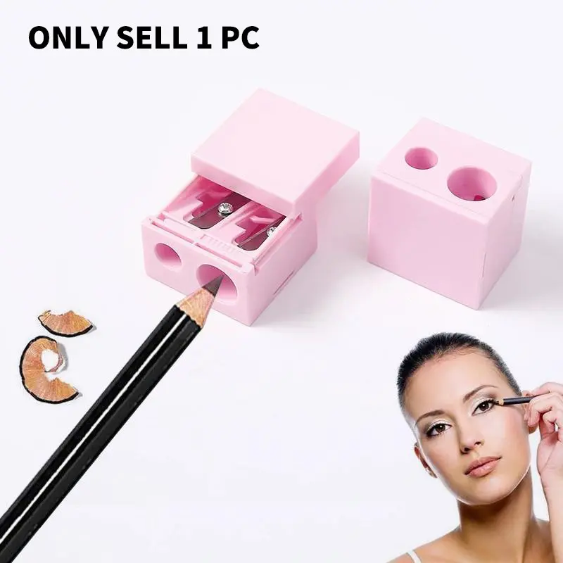Portable Lightweight, Easy to carry Makeup Eyeliner Pencil Sharpener, 1 Count Double Hole Design Plastic Sharpener with Cover, Pencil Sharpener For Cosmetic Pencils, Eyeliner, Eyebrow Pencil, Lip Liner, Cosmetic Tools