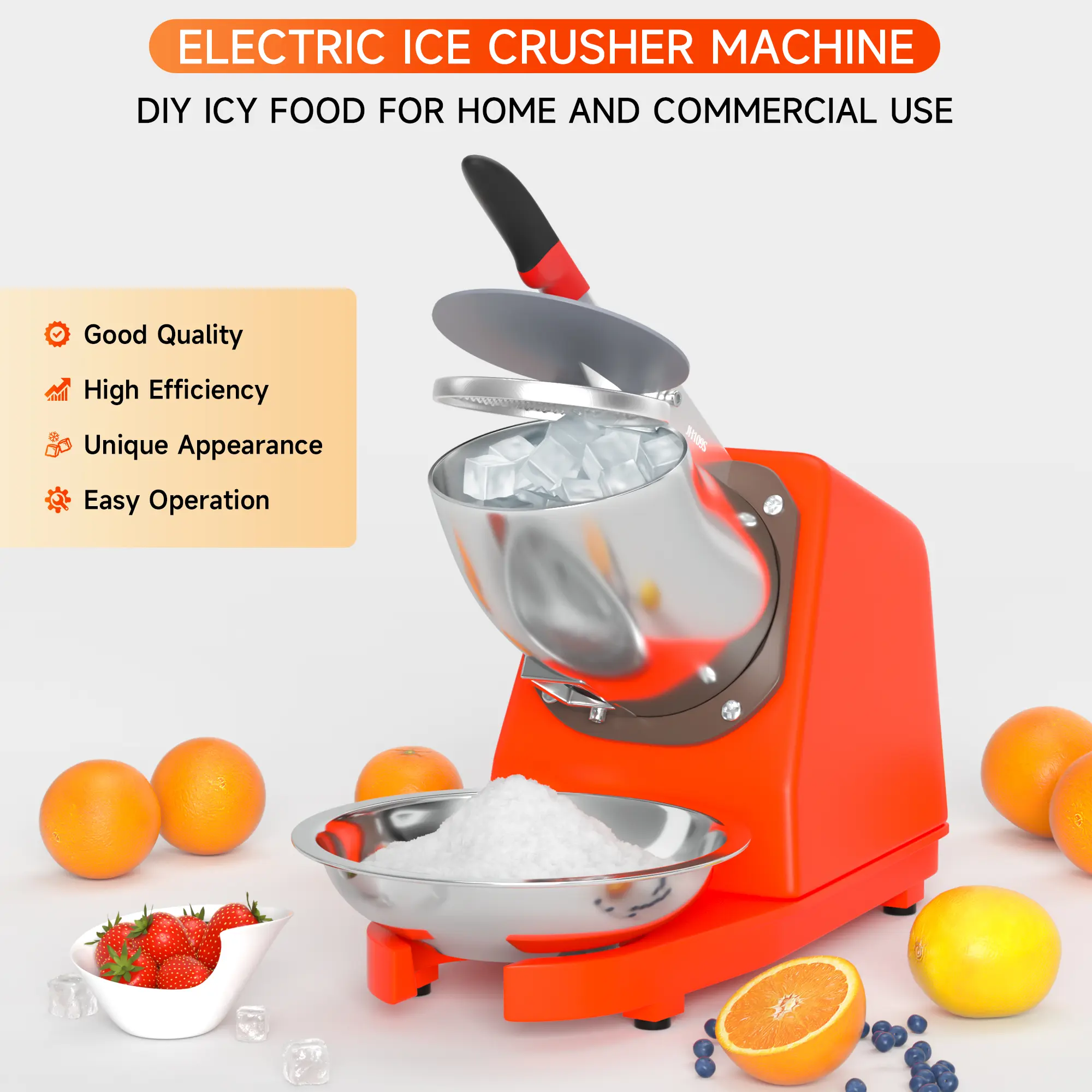 Areyourshop Summer 500W Electric Ice Crusher Machine, Household Shaved Ice Maker - Dual Blades Aluminium Cover, Kitchen Utensils for Home Commercial Use