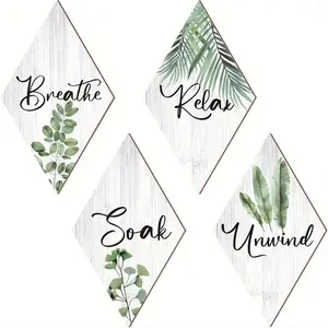 Leaf Pattern Wooden Hanging Sign, 4 Counts/set Creative Diamond Shaped Wall Decor, Wall Art Decoration for Home Living Room Bedroom, Home Decor Products