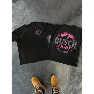 Oversized Soft Cotton Pink Mountain Graphic Tee Retro Western Aesthetic Country Concert Outfit TikTok Viral Unisex Crew Neck Short Sleeve Casual Daily Wear Trendy Beer Lover Bold Print Perfect Gift for Beer Fans