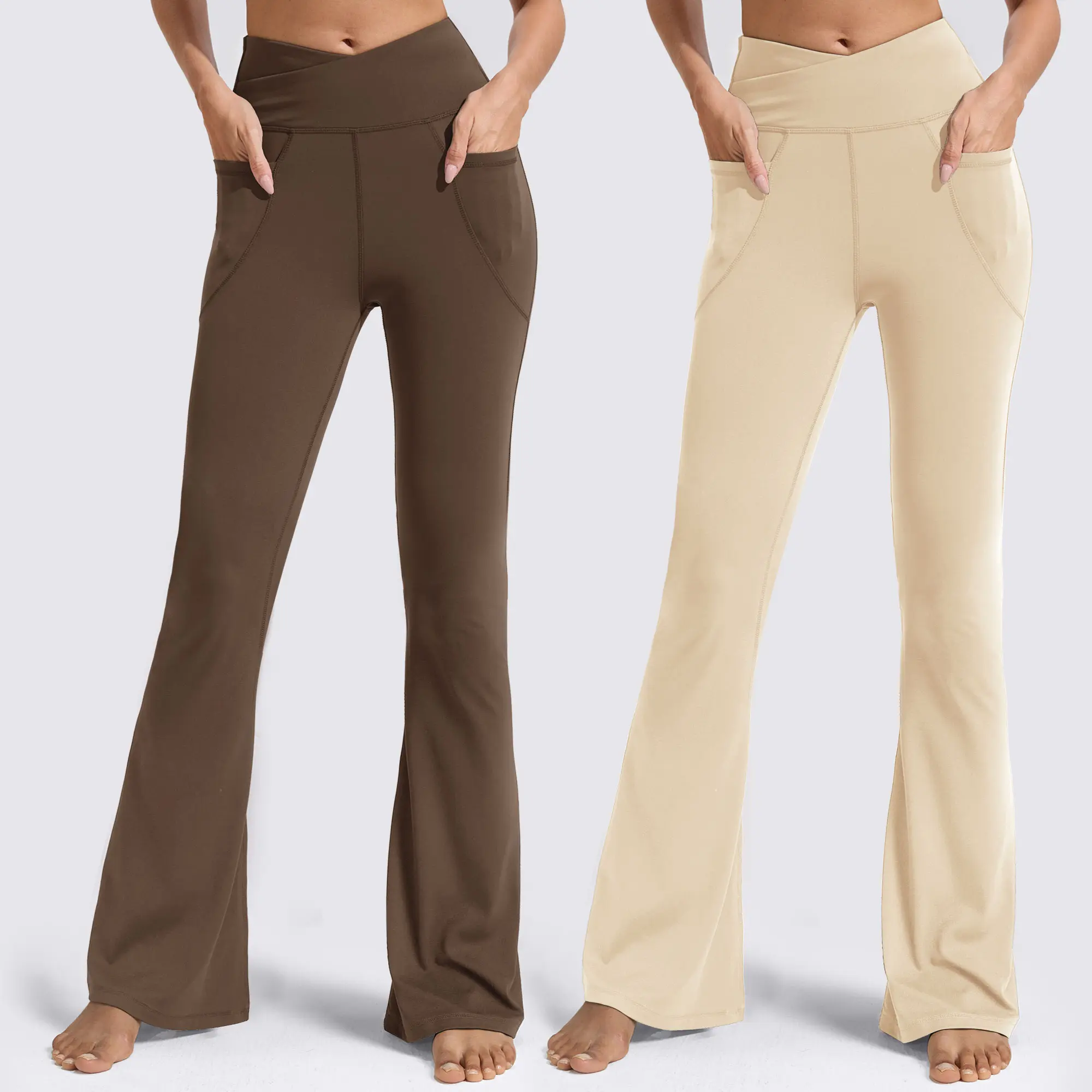 Showitty Women's 2-Pack Plus Size Crossover High-Waisted Flare Leggings with Pockets, Sports Bottoms for Workout#SummerWins#DealsForYouDays