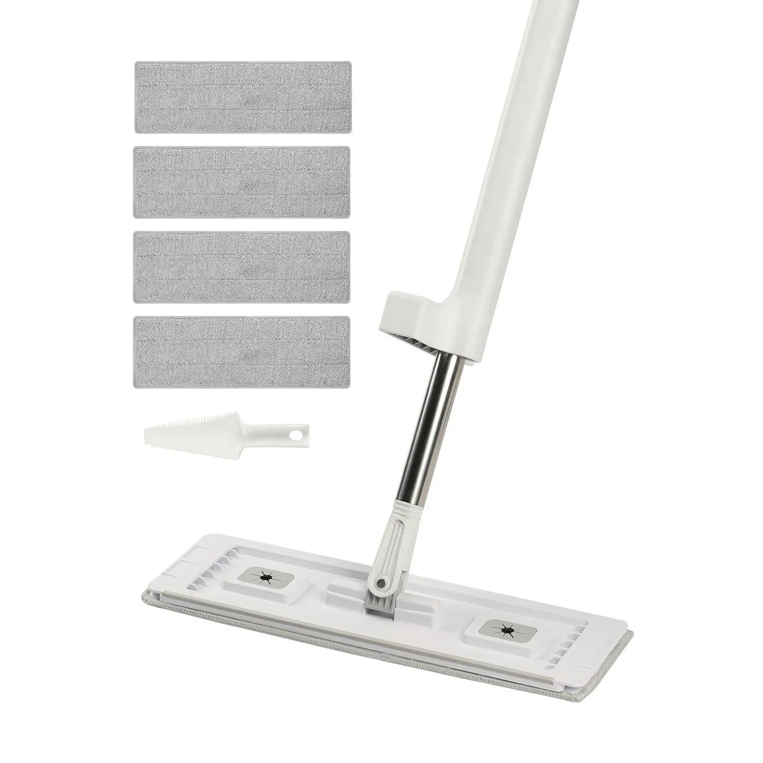 【summerfinds】VEVOR Flat Mop, Self Wringing, Microfiber Floor Mop with 4 Reusable & Washable Mop Pads for Dry & Wet Floor Cleaning, Microfiber Flat Mop with Stainless Steel Handle for Hardwood Laminate Tile Vinyl